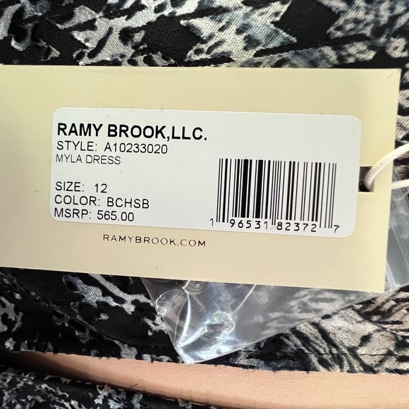 Ramy Brook Myla Mini Dress Black Houndstooth Burnout Multi Ruched Faux Wrap NWT - Picture 16 of 16